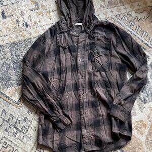 Threads 4 Thought Brown Plaid Hooded Shirt Jacket - Dark Brown & Black